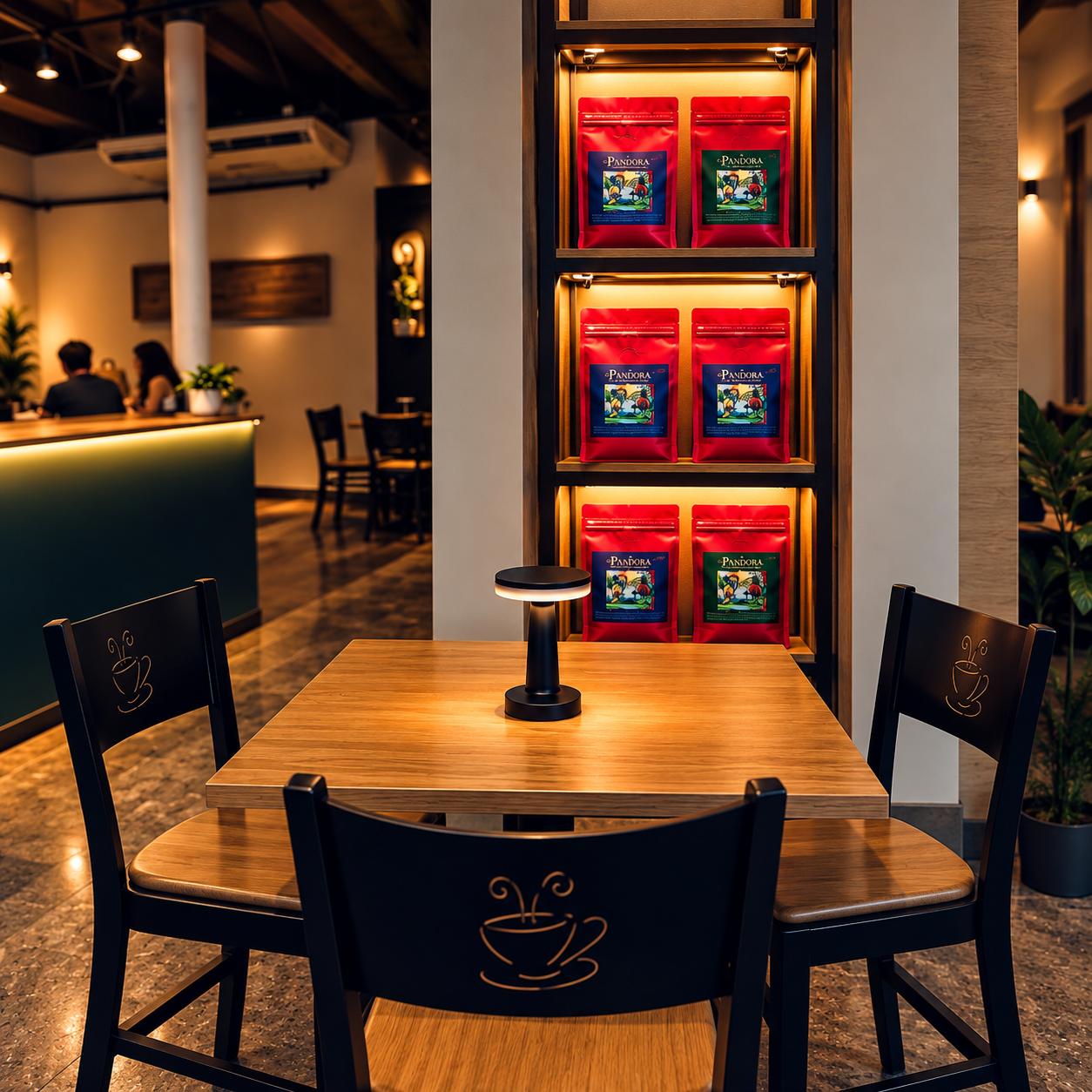 Barra y espacio interior de La Pandora Coffee en Calle 50